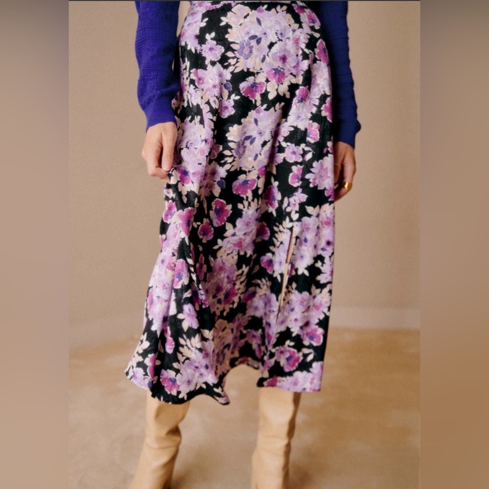 Sézane Tabata Midi Skirt in Purple and Black